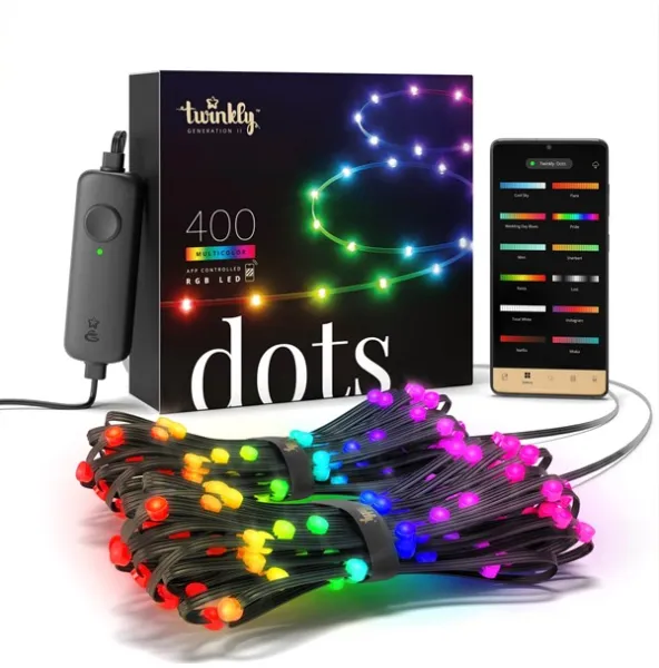 Twinkly Dots - 400 App-ohjattavat RGB-LEDit. 20 metriä. Musta johto.