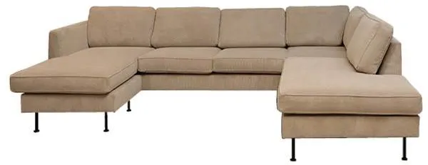Thy-sohva, jossa on chaiselongue ja avoin pää - 305 x 210 cm - beige sametti - vasemmanpuoleinen